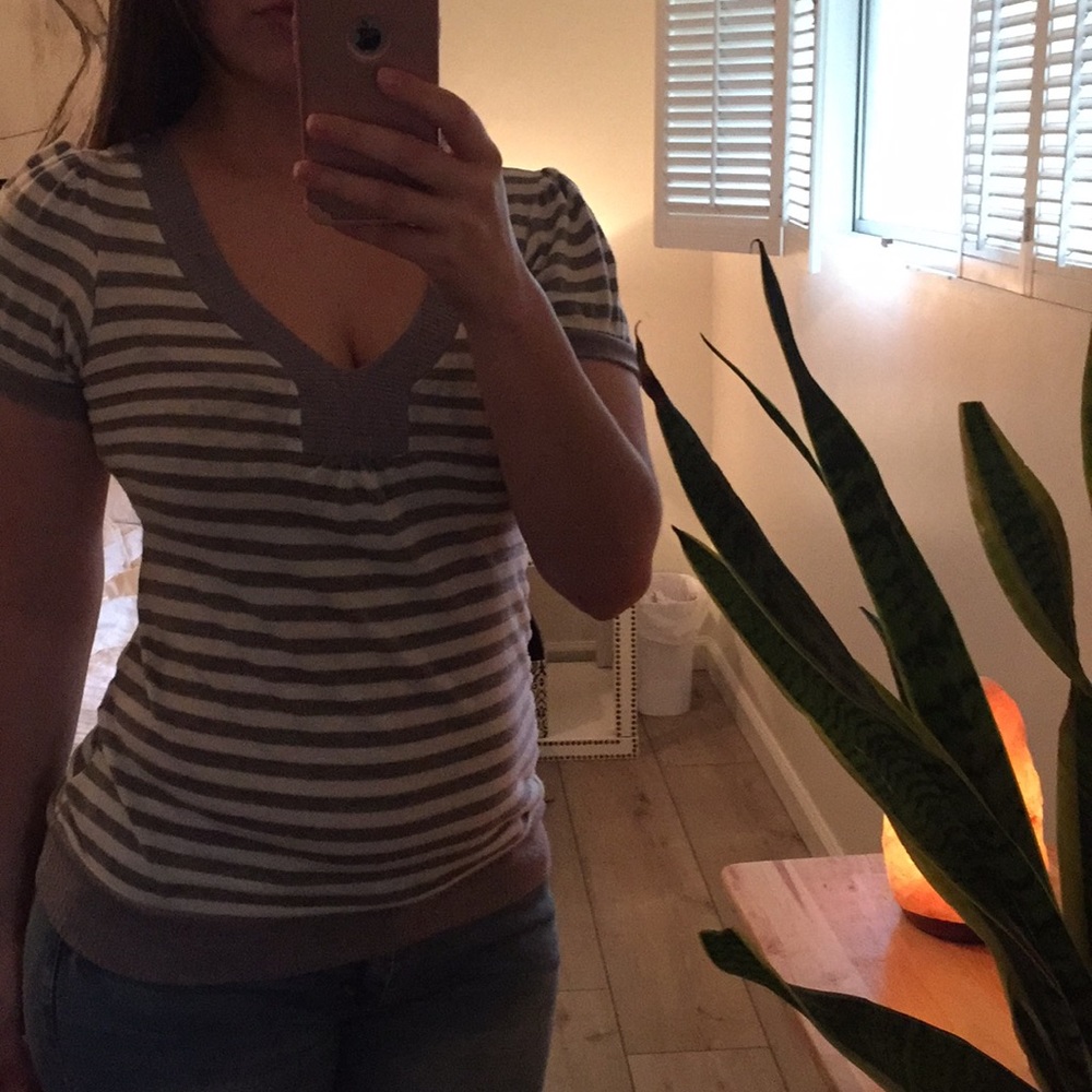Knitted Gray and White Striped Top Size Small